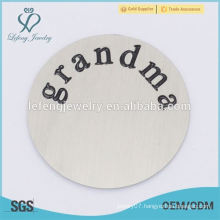 Fashion 316l stainless steel silver grandma letter plates jewelry wholesale